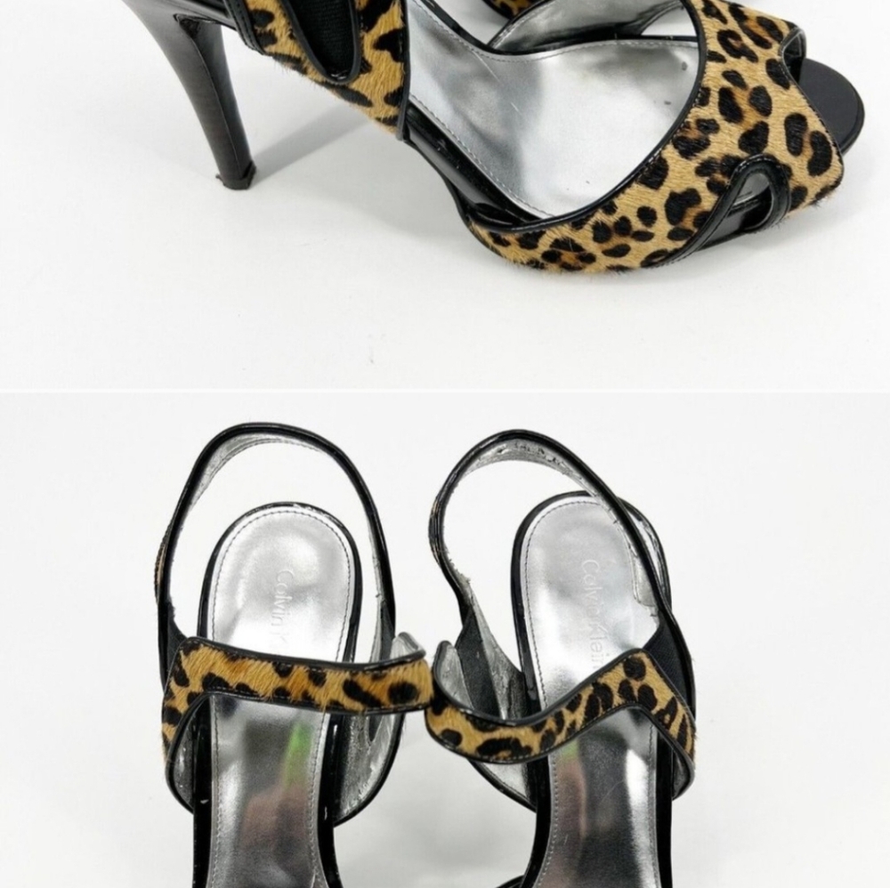 Calvin Klein Leopard Calf Hair Strappy High Heels Size 9.5 **AS IS**